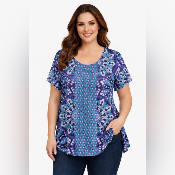 Style & Co. Tops - Style & Co. Blue Purple White Patterned Blouse